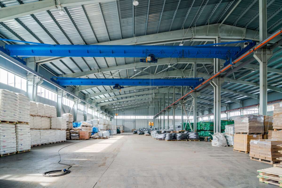 Interior of new large and modern warehouse space with nobody around